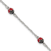 Sterling Silver Polished Red and Black Enameled Ladybugs 6 inch with 1 inch extension Childrens Bracelet